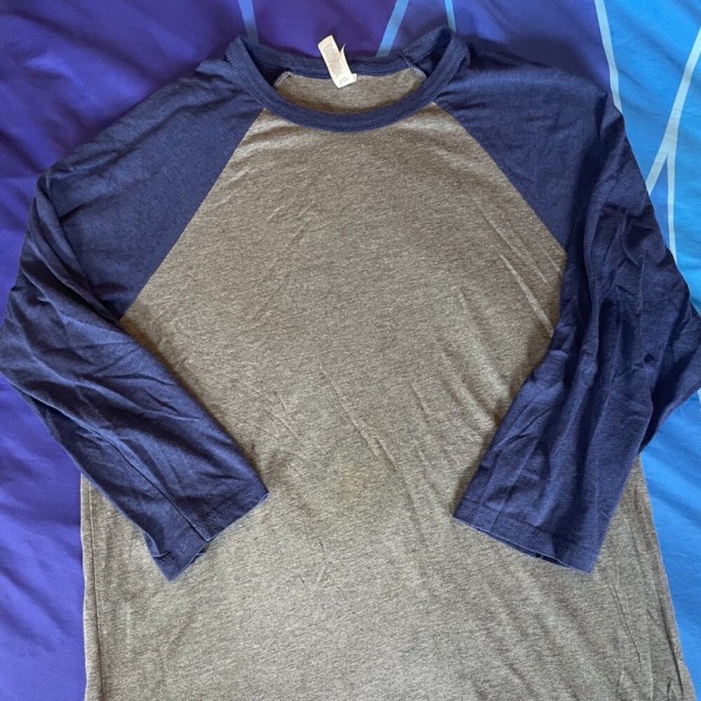 Bella+Canvas Women's Baseball Shirt, Large, Blue and Gray